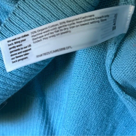 Eileen Fisher Turquoise V-Neck Cotton Cashmere Sweater - Picture 3 of 4